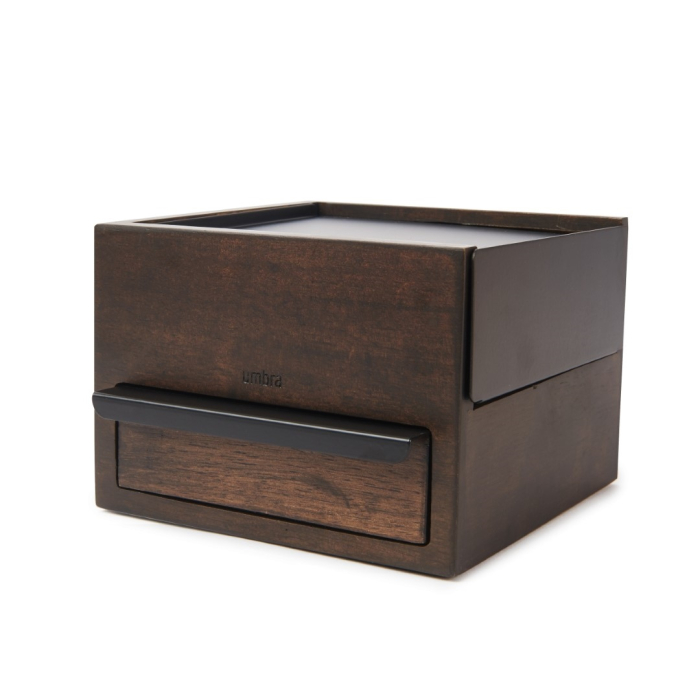 Cutie pentru Bijuterii Stowit Mini – Negru, Nuc din Lemn și Metal Negru, 17x15x11cm, Umbra 1005314-048 [2]