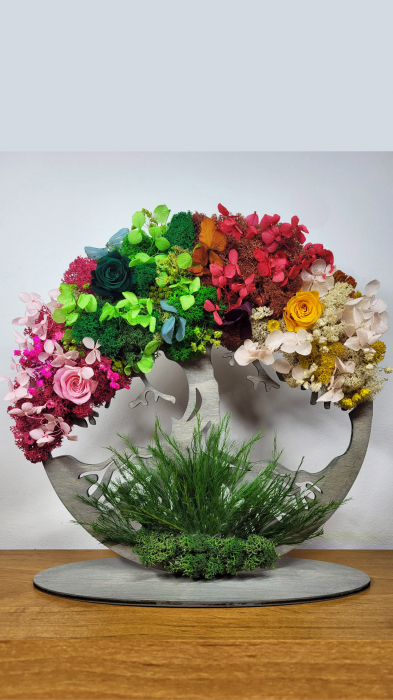 Decoratiune cu muschi stabilizati colorati si trandafiri criogenati Tree 25x25 cm, CP25LT - Lacraru [2]