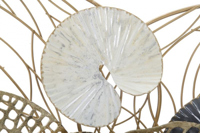 Decoratiune perete aurie Lotus 124x55 metal, model cu frunze stil glam [4]