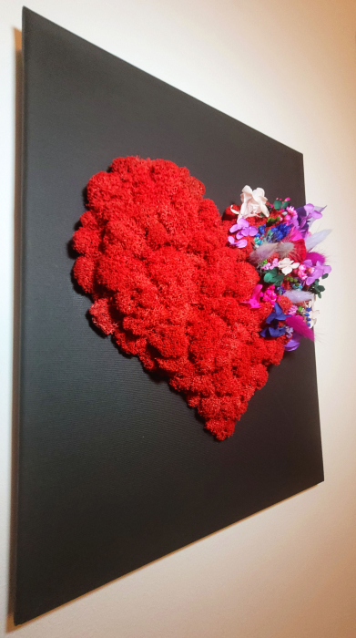 Decoratiune perete My Valentine 30x40 cm forma inima rosie licheni stabilizati, IN30ROS - Lacraru [3]