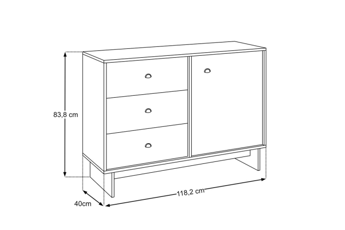 Dresser 118cm 1 door 3 drawers Yori Villa Nuc Villa YORI VILLA 72-118-40-1D3S COMAD [5]