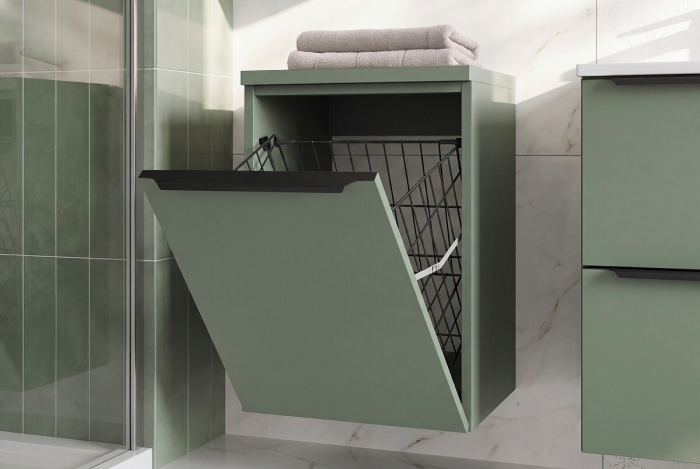 Dulap baie cu coș de rufe Sombra Green, lățime 40 cm, PAL Melaminat Verde Stuf, 1 Ușă, Suspendat - COMAD, cod SOMBRA GREEN 81-40-1DK [14]