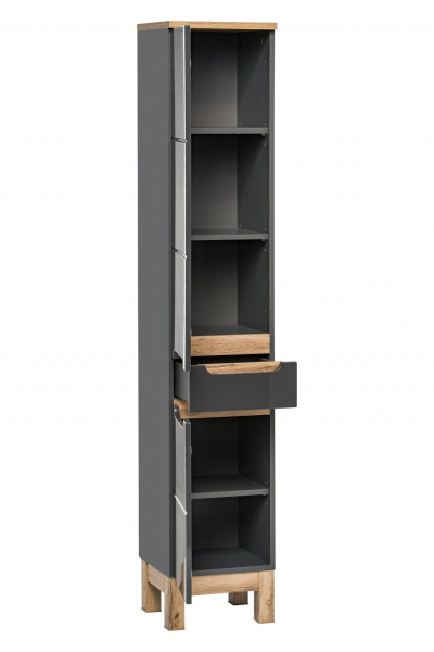 Dulap baie inalt 190x35 cm, Bali Grey, MDF gri lucios, stejar auriu COMAD [2]