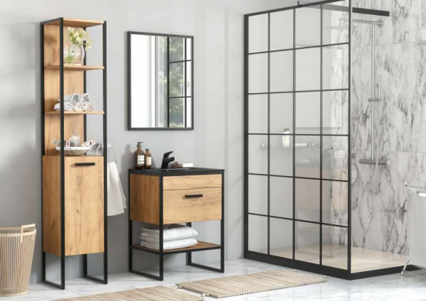 Dulap baie inalt 185x35 cm, stejar/metal, design industrial, Brooklin COMAD [6]