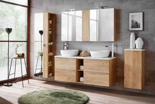 Dulap baie inalt suspendat 175x45 cm stejar Capri Oak cu oglinda COMAD [4]