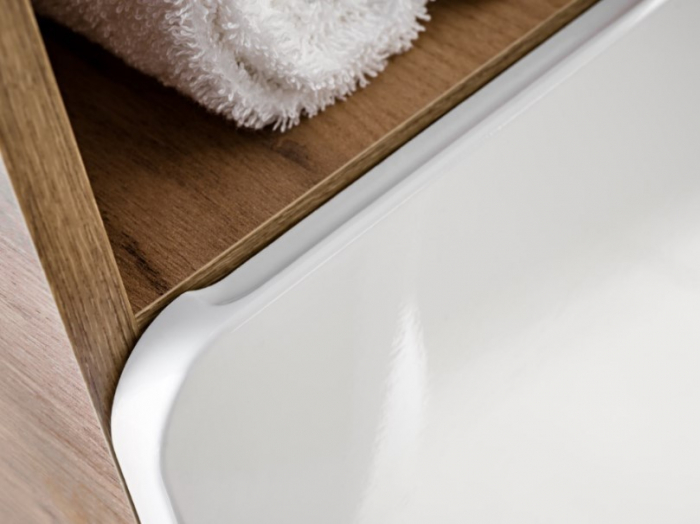 Dulap baie inalt suspendat 170 cm, MDF alb lucios/stejar auriu, Aruba White – COMAD [3]