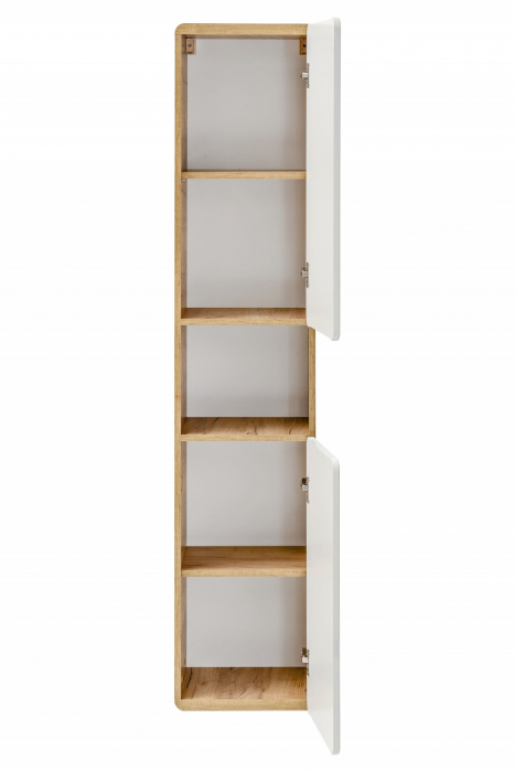 Dulap baie inalt suspendat 170 cm, MDF alb lucios/stejar auriu, Aruba White – COMAD [2]