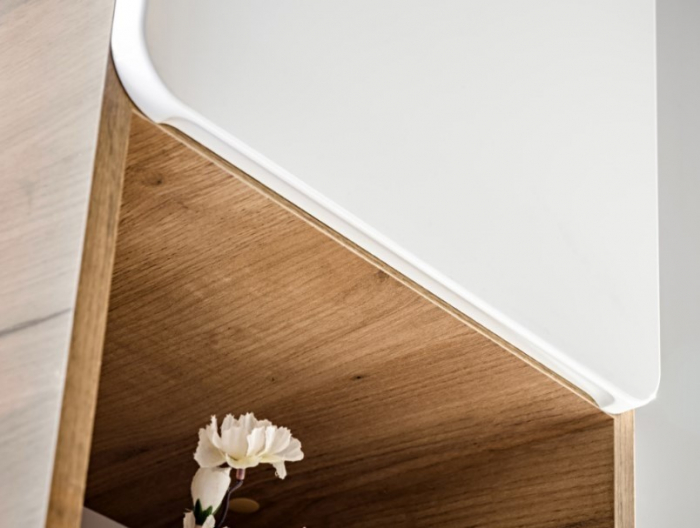 Dulap baie inalt suspendat 170 cm, MDF alb lucios/stejar auriu, Aruba White – COMAD [4]