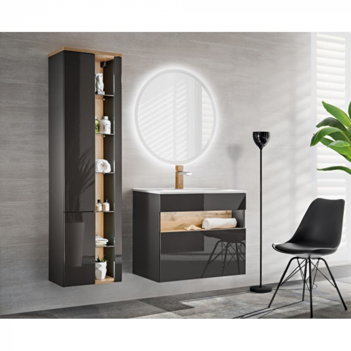 Dulap baie inalt suspendat 170x45 cm, MDF gri/stejar auriu, model Bahama Grey, design modern COMAD [4]