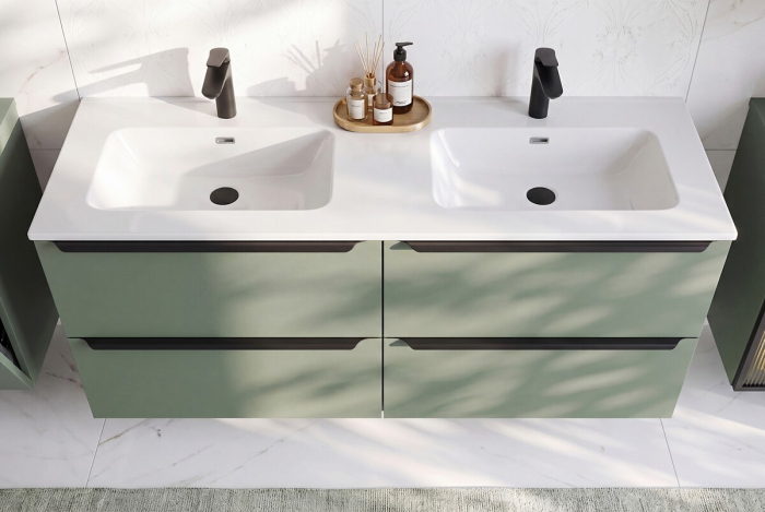 Dulap baie pentru lavoar Sombra Green, lățime 70 cm, PAL Melaminat Verde Stuf, Suspendat, 2 Sertare - COMAD, cod SOMBRA GREEN 82-70-46-2S [9]