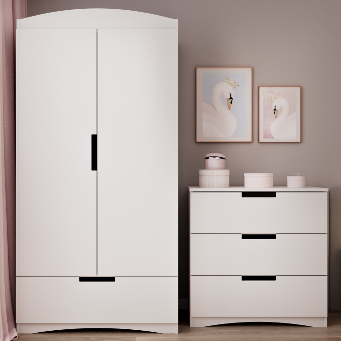 Dulap copii Classic MDF alb 183,5x90 cm cu sertar, bara de hainute si polite [8]