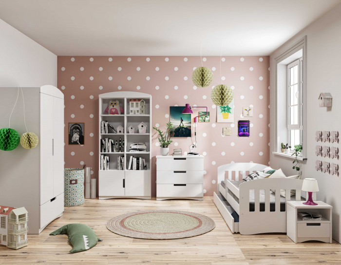 Dulap copii Classic MDF alb 183,5x90 cm cu sertar, bara de hainute si polite [9]
