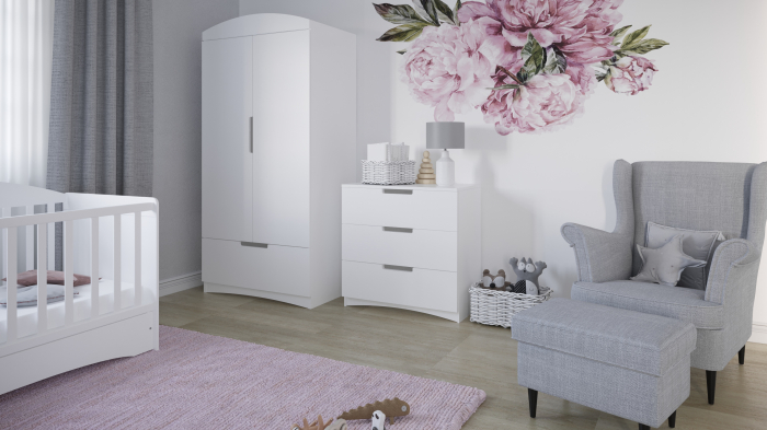 Dulap copii Classic MDF alb 183,5x90 cm cu sertar, bara de hainute si polite [6]