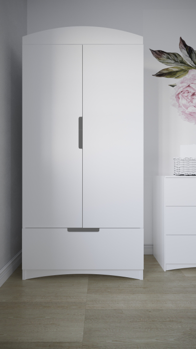 Dulap copii Classic MDF alb 183,5x90 cm cu sertar, bara de hainute si polite [7]