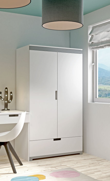 Dulap copii MDF alb Tomi 182x100 cm, polite si bara de haine [2]