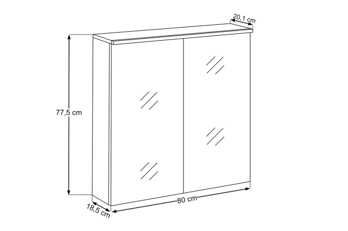 Dulap cu oglindă pentru baie Sombra Green, lățime 80 cm, PAL Melaminat, Iluminare LED, 2 Uși, Închidere Silențioasă - COMAD, cod GREEN UN 84-80-2D [5]