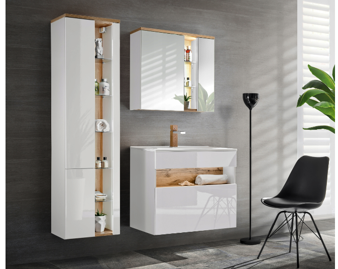 Dulap suspendat cu oglinda baie 80x70 cm Bahama White COMAD [3]