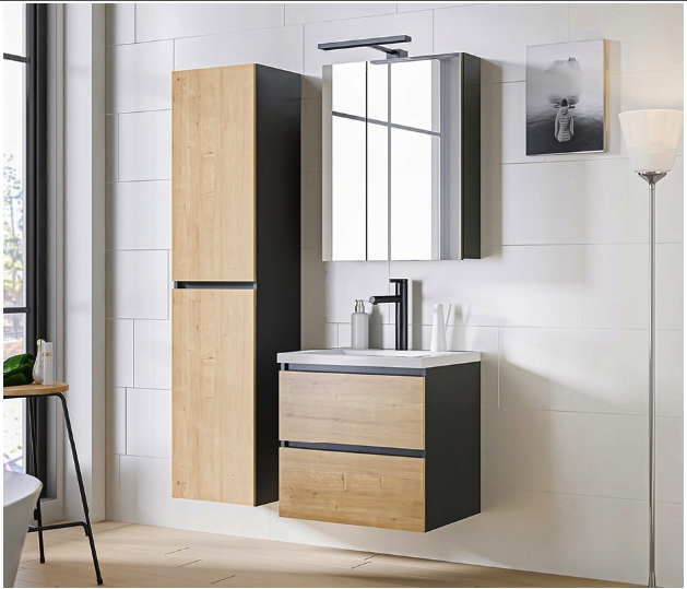 Dulap baie suspendat cu oglinda 60x75/80x75 cm Monako Grey COMAD [3]
