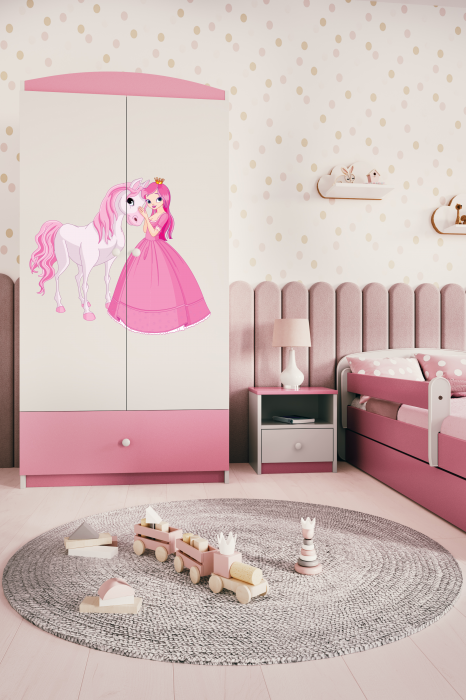 Dulap haine camera fetite cu desen zana si unicorn Babydream, MDF diverse culori, sertare si bara de haine [3]