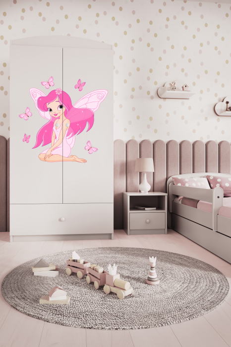 Dulap haine copii  cu desen zana Babydream, MDF diverse culori, sertar si bara de haine [2]
