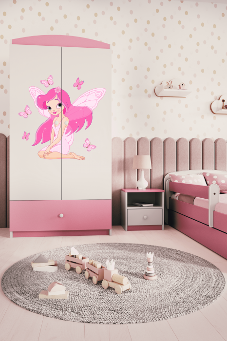 Dulap haine copii  cu desen zana Babydream, MDF diverse culori, sertar si bara de haine [2]