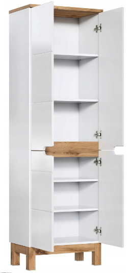Dulap inalt baie 187x60, Bali White, MDF alb lucios, stejar auriu, COMAD [2]