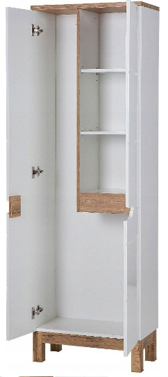 Dulap inalt baie Bali White II 187x60, MDF alb lucios, stejar auriu COMAD [3]