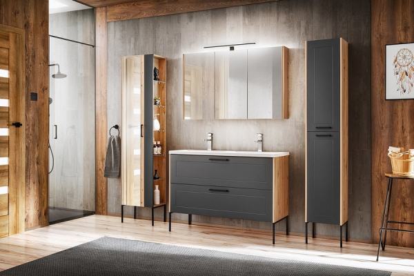 Dulap inalt baie 170x35 cm, MDF Madera Grey, gri grafit mat/stejar, picioare metal COMAD [5]