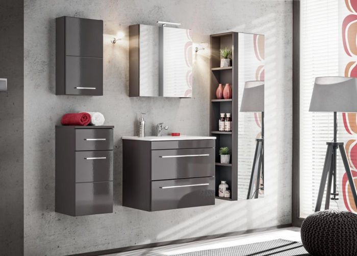 Dulap Inalt baie 138 x 35 x 30 cm Grafit cu oglinda, Twist 802 COMAD [3]