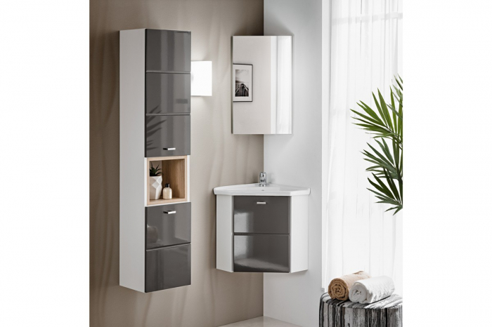 Dulap inalt baie 30x140x25 cm, PAL, gri/alb, Finka Grey COMAD [4]