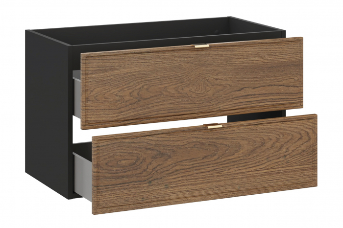 Dulap baie sub lavoar 80 cm, negru mat + stejar Casella, cu 2 sertare, Talia Casella, COMAD [3]