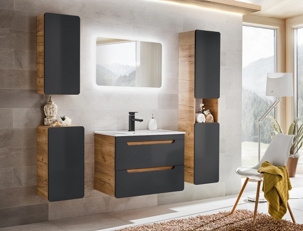 Dulapior baie 35x75 cm, negru mat, MDF, stejar auriu, Aruba Cosmos COMAD [2]