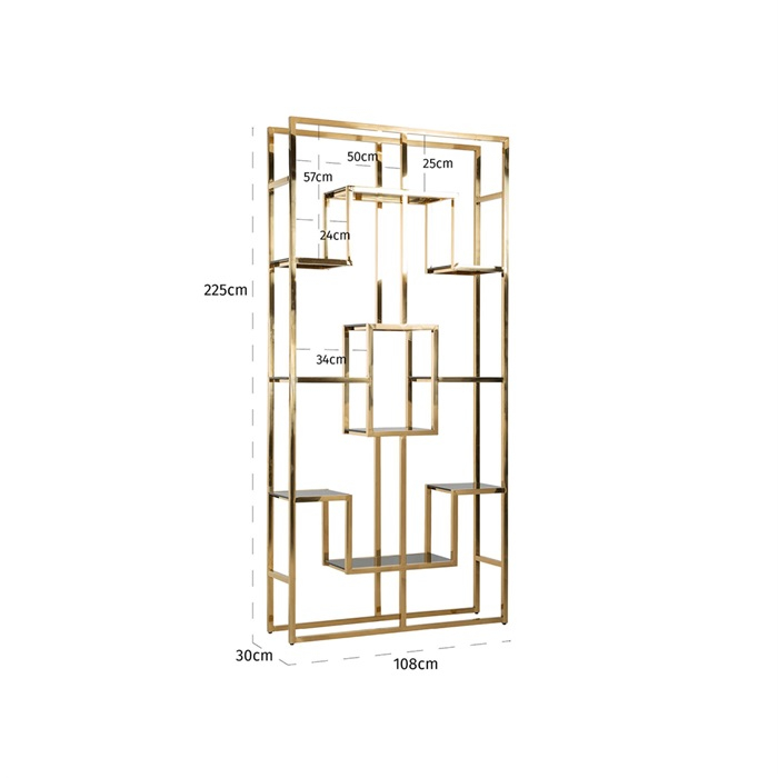 Etajera lux aurie Dede 108x225 cm din otel inoxidabil cu rafturi sticla, 7235 - Richmond Interiors [4]