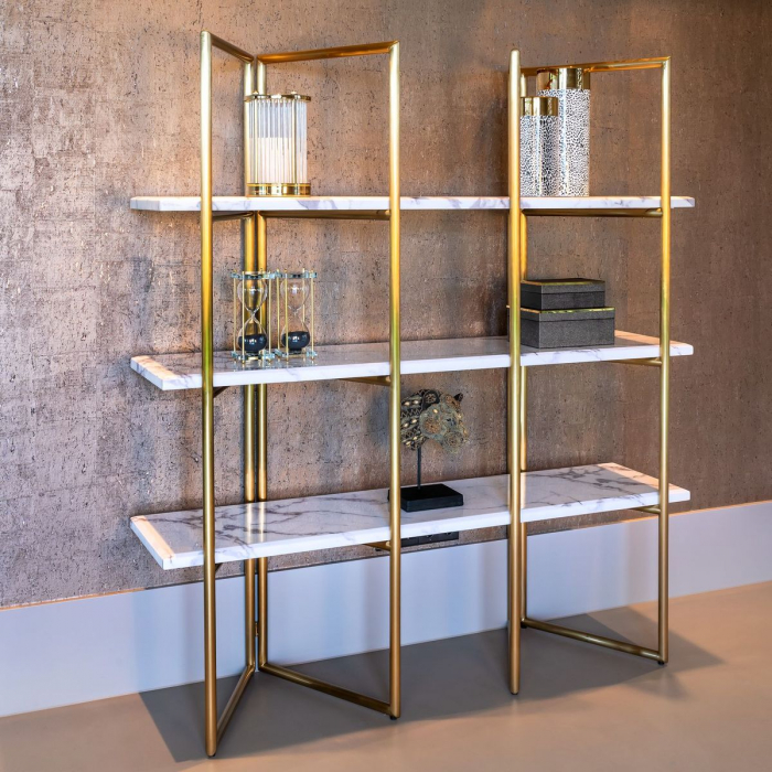 Etajera lux aurie/neagra Dede 165x185 cm din otel inoxidabil cu rafturi marmura alba, 7257 - Richmond Interiors [9]
