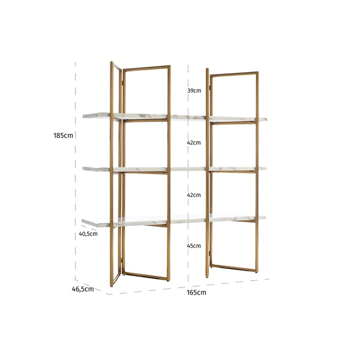 Etajera lux aurie/neagra Dede 165x185 cm din otel inoxidabil cu rafturi marmura alba, 7257 - Richmond Interiors [3]
