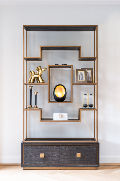 Etajera premium cu 2 sertare Bever 120x222 cm furnir stejar, cadru metal auriu, 7480 - Richmond Interiors [7]