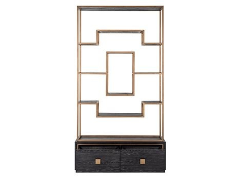 Etajera premium cu 2 sertare Bever 120x222 cm furnir stejar, cadru metal auriu, 7480 - Richmond Interiors [3]