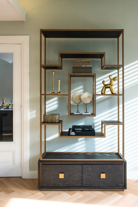 Etajera premium cu 2 sertare Bever 120x222 cm furnir stejar, cadru metal auriu, 7480 - Richmond Interiors [8]