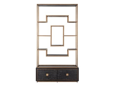 Etajera premium cu 2 sertare Bever 120x222 cm furnir stejar, cadru metal auriu, 7480 - Richmond Interiors [2]
