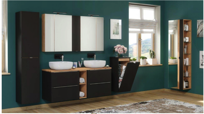 Extensie masca lavoar baie, Negru mat cu stejar auriu / Stejar integral / Alb cu stejar, MDF, Capri Cosmos, COMAD [5]