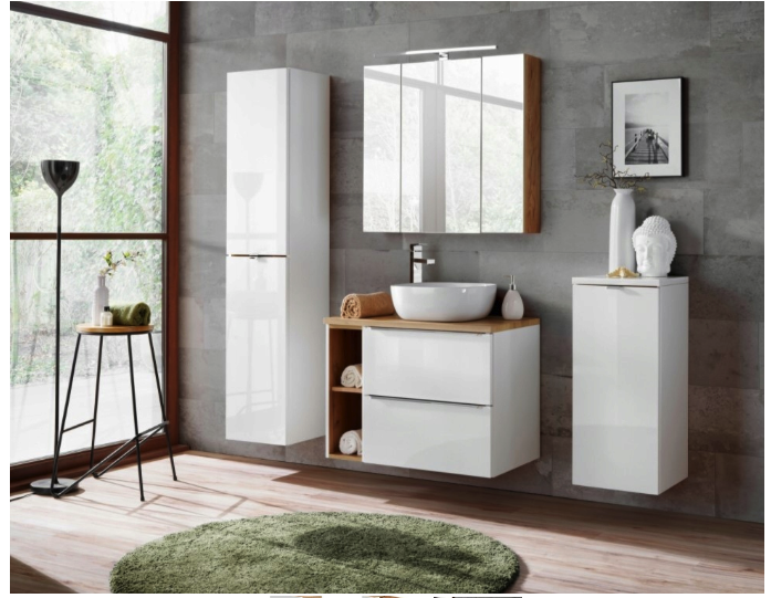 Extensie masca lavoar baie, Negru mat cu stejar auriu / Stejar integral / Alb cu stejar, MDF, Capri Cosmos, COMAD [3]