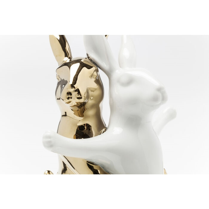 Figurină Decorativă Hugging Rabbits 14,7x11,5x24,5 cm, Gresie Ceramică Glazurowana Alb, Auriu - Kare Design [3]