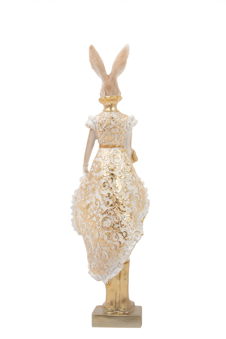 Figurină Decorativă Rabbit 10x8x35 cm, Rășină Bej/Auriu - SHP [3]