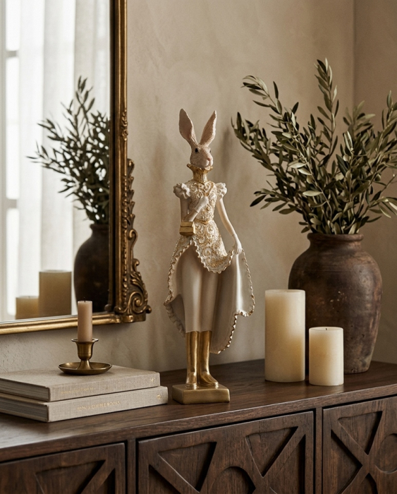 Figurină Decorativă Rabbit 10x8x35 cm, Rășină Bej/Auriu - SHP [4]