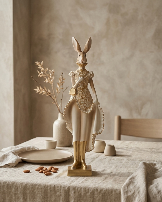 Figurină Decorativă Rabbit 10x8x35 cm, Rășină Bej/Auriu - SHP [5]