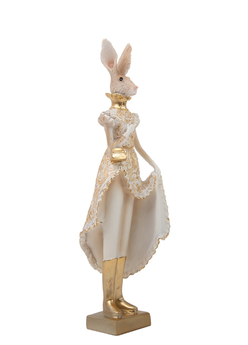 Figurină Decorativă Rabbit 10x8x35 cm, Rășină Bej/Auriu - SHP [2]