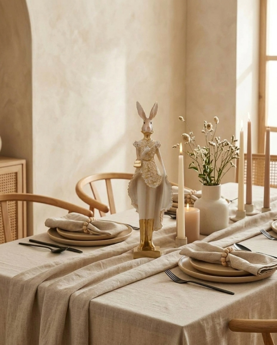 Figurină Decorativă Rabbit 10x8x35 cm, Rășină Bej/Auriu - SHP [6]