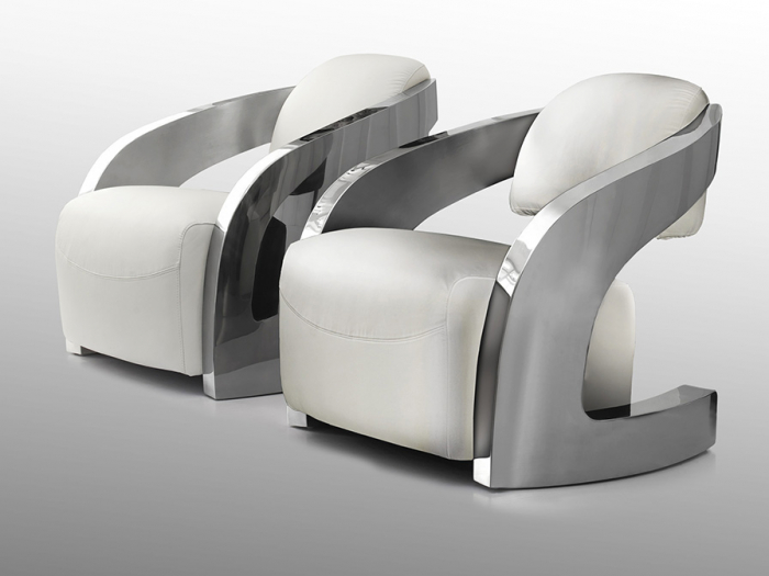 Fotoliu alb design lux Mora piele naturala, baza otel inoxidabil, 532115 - Schuller [2]