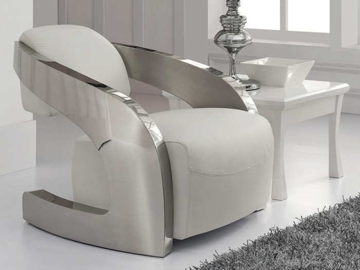 Fotoliu alb design lux Mora piele naturala, baza otel inoxidabil, 532115 - Schuller [3]