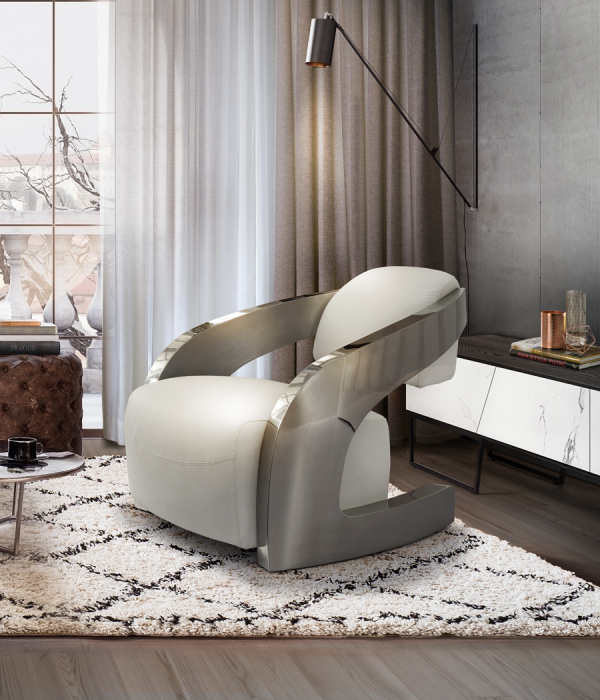 Fotoliu alb design lux Mora piele naturala, baza otel inoxidabil, 532115 - Schuller [5]